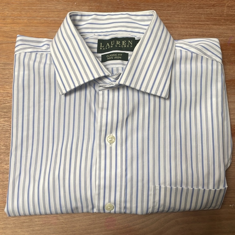 Lauren Ralph Lauren blue and white striped classic fit button down shirt